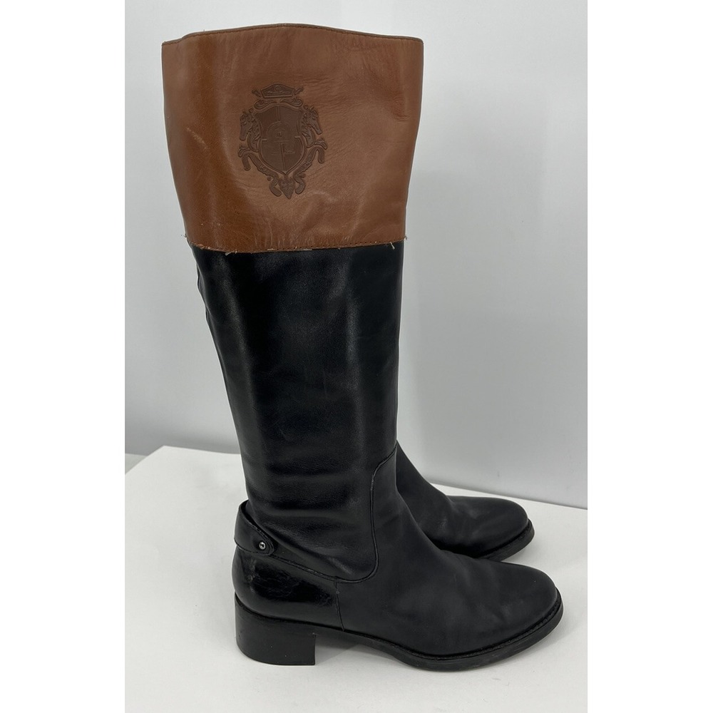 Etienne Aigner Leather Riding Boots Two-Toned Size 7 Stacked Heel